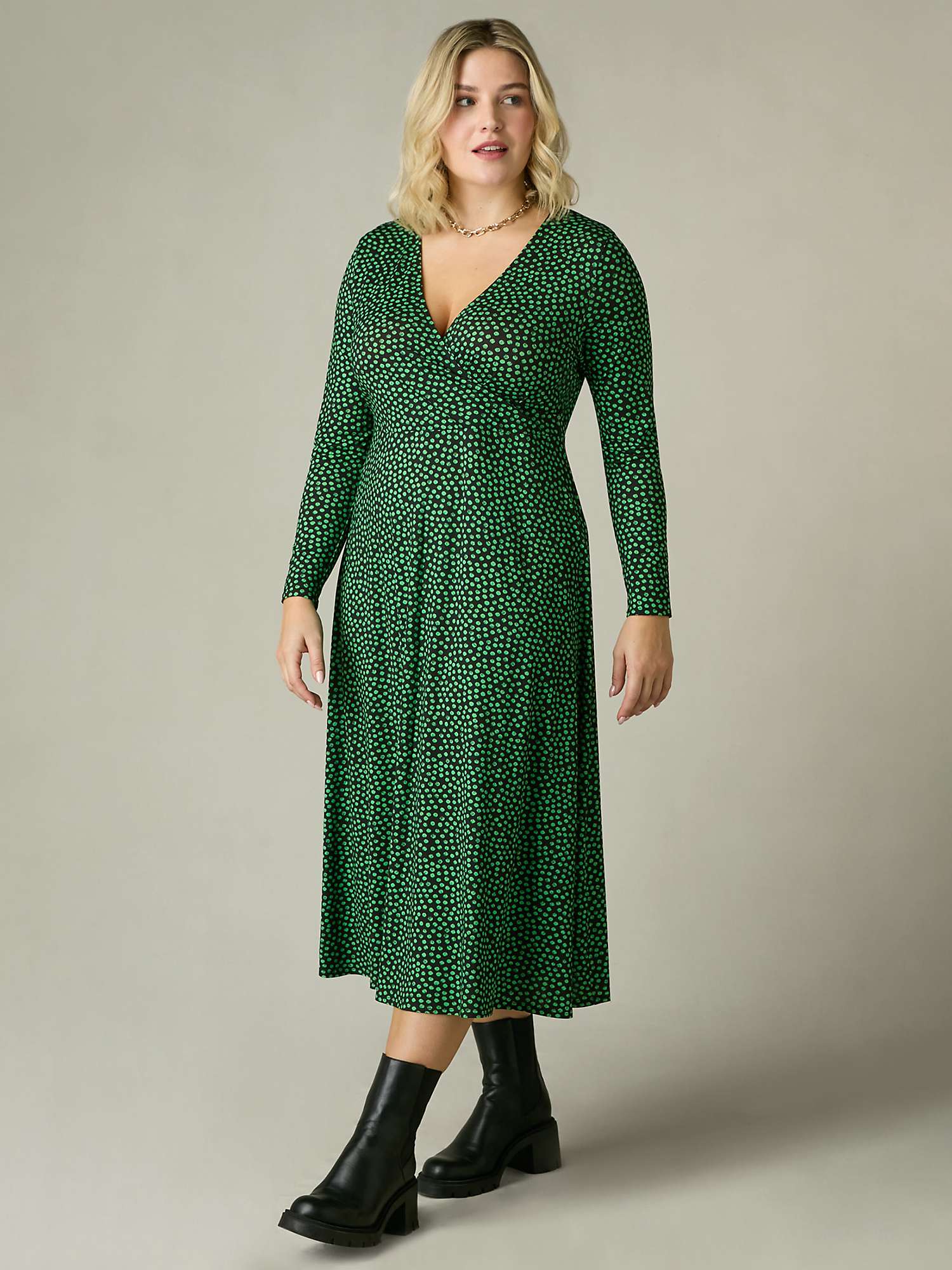 Buy Live Unlimited Curve Spot Print Jersey Wrap Midi Dress, Green Online at johnlewis.com
