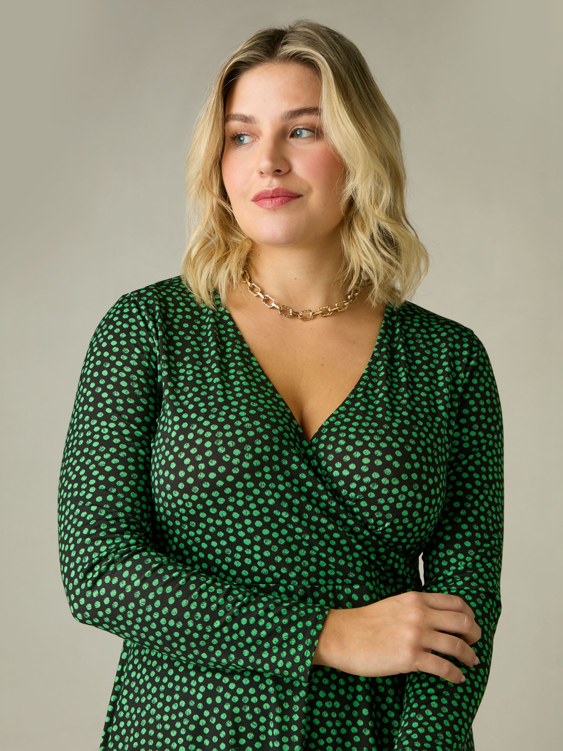 Buy Live Unlimited Curve Spot Print Jersey Wrap Midi Dress, Green Online at johnlewis.com