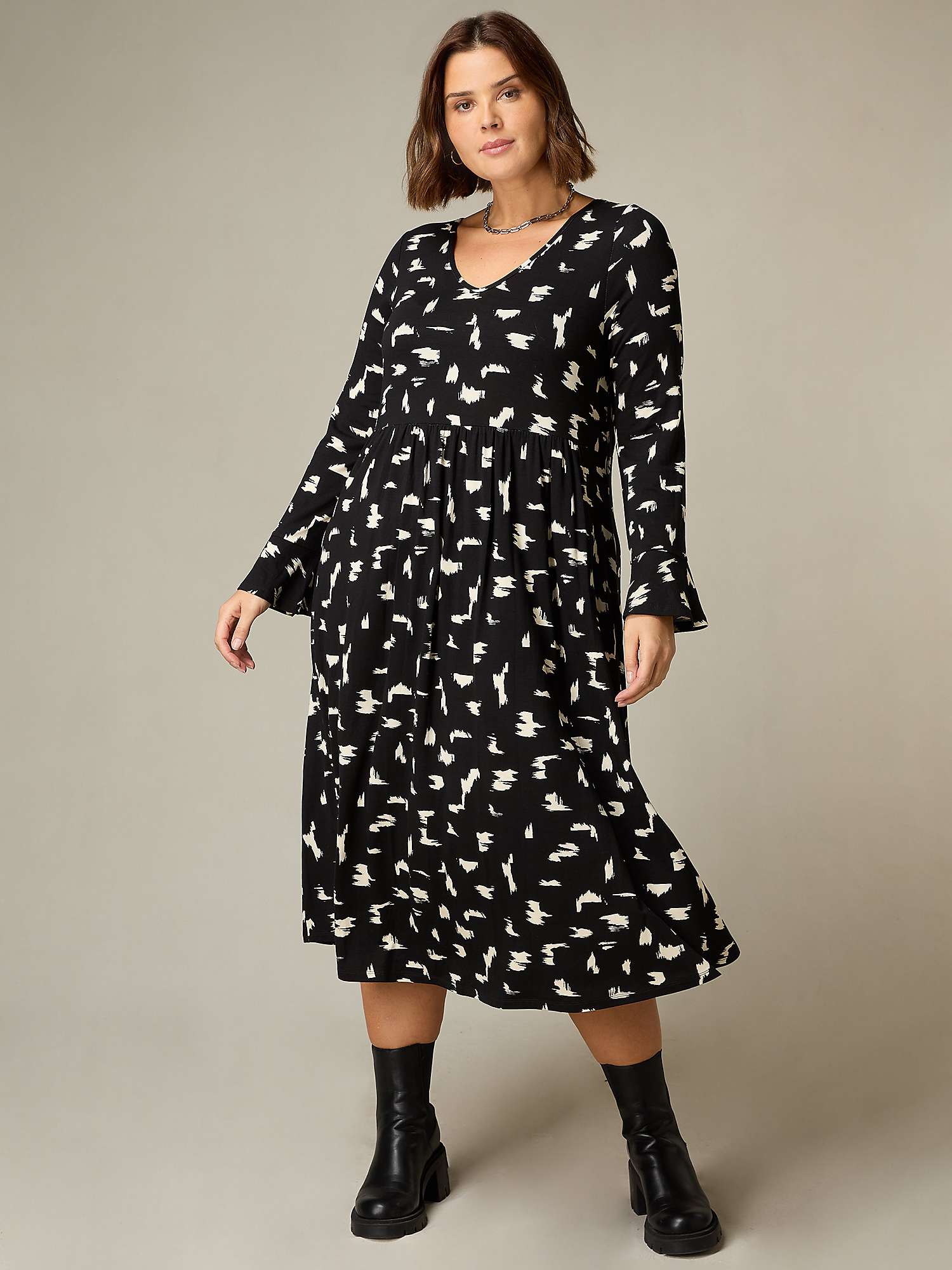 Buy Live Unlimited Curve Mono Smudge Print Dress, Black Online at johnlewis.com