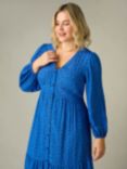 Live Unlimited Curve Ditsy Button Through Midaxi Dress, Blue