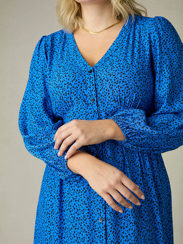 Live Unlimited Curve Ditsy Button Through Midaxi Dress, Blue