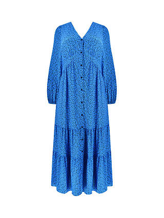 Live Unlimited Curve Ditsy Button Through Midaxi Dress, Blue