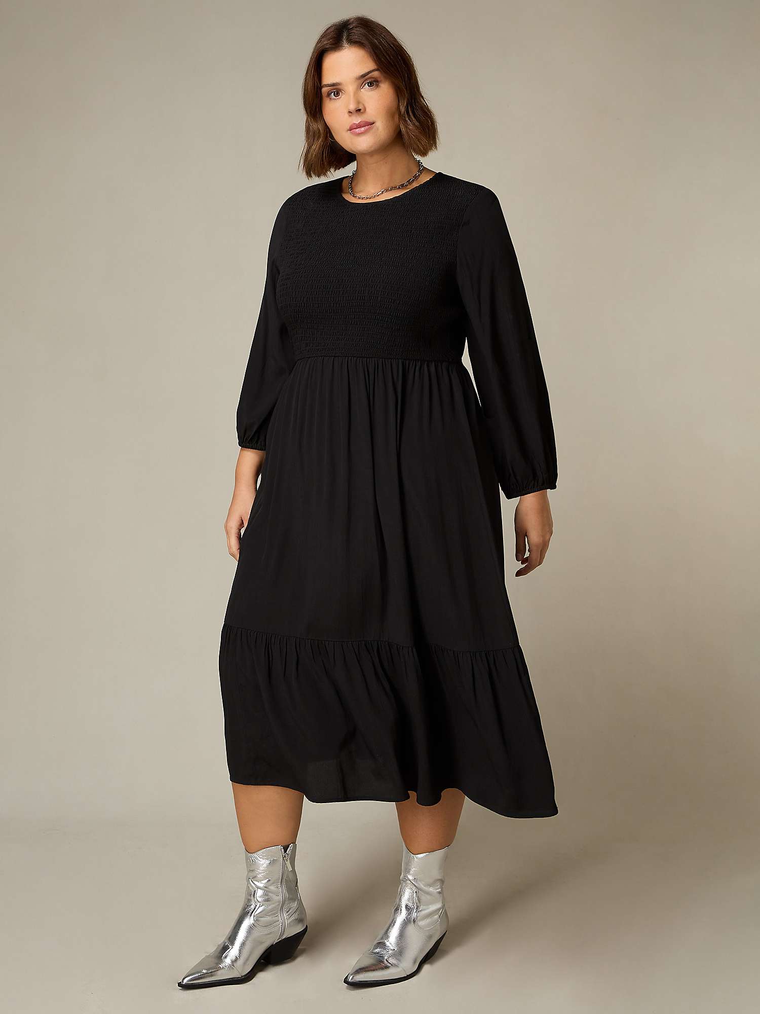 Buy Live Unlimited Curve Shirred Yoke Midi Dress, Black Online at johnlewis.com