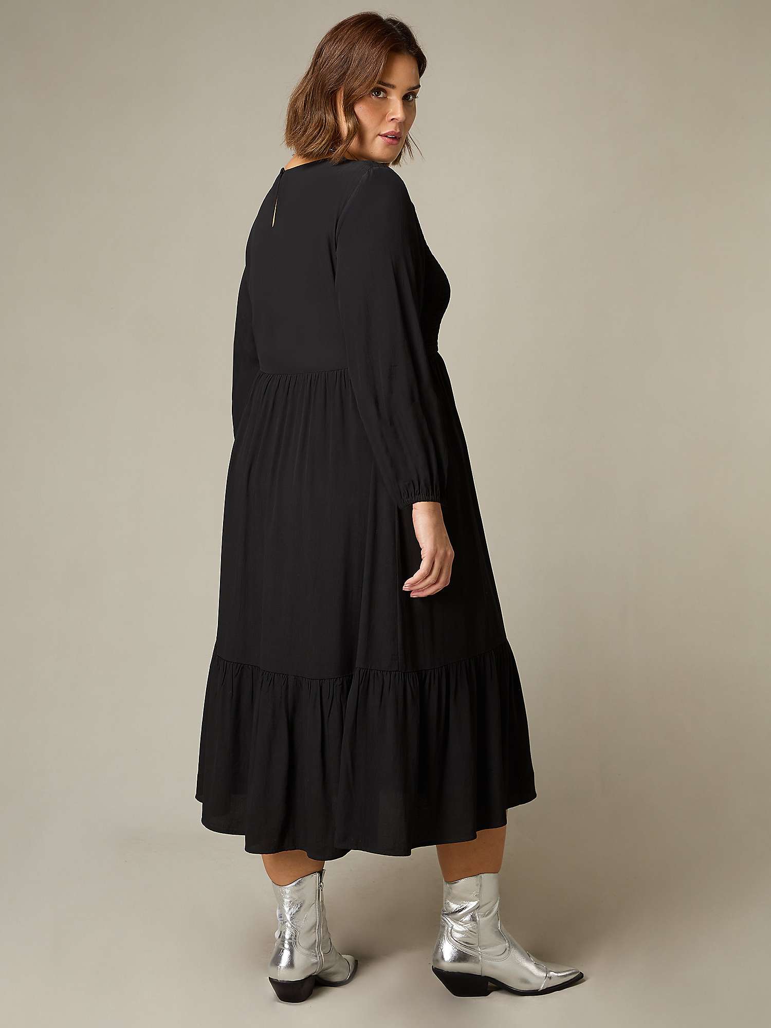 Buy Live Unlimited Curve Shirred Yoke Midi Dress, Black Online at johnlewis.com