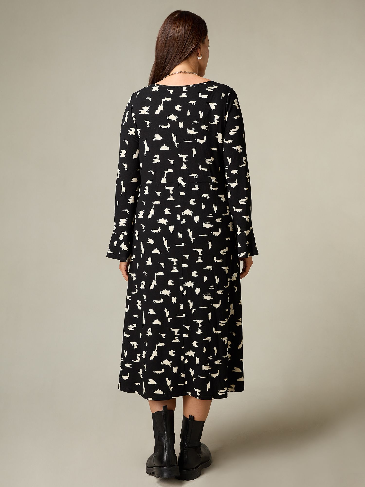 Buy Live Unlimited Curve Petite Mono Smudge Print Midi Dress, Black Online at johnlewis.com