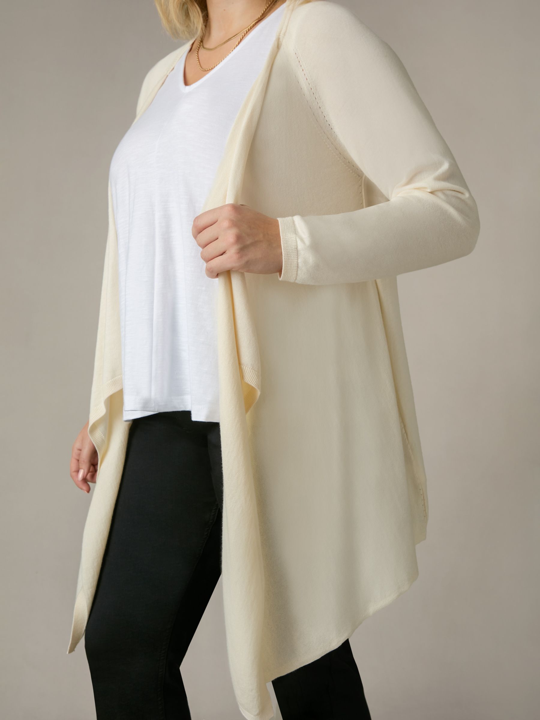 Live Unlimited Curve Knitted Waterfall Cardigan, Natural, 14-16