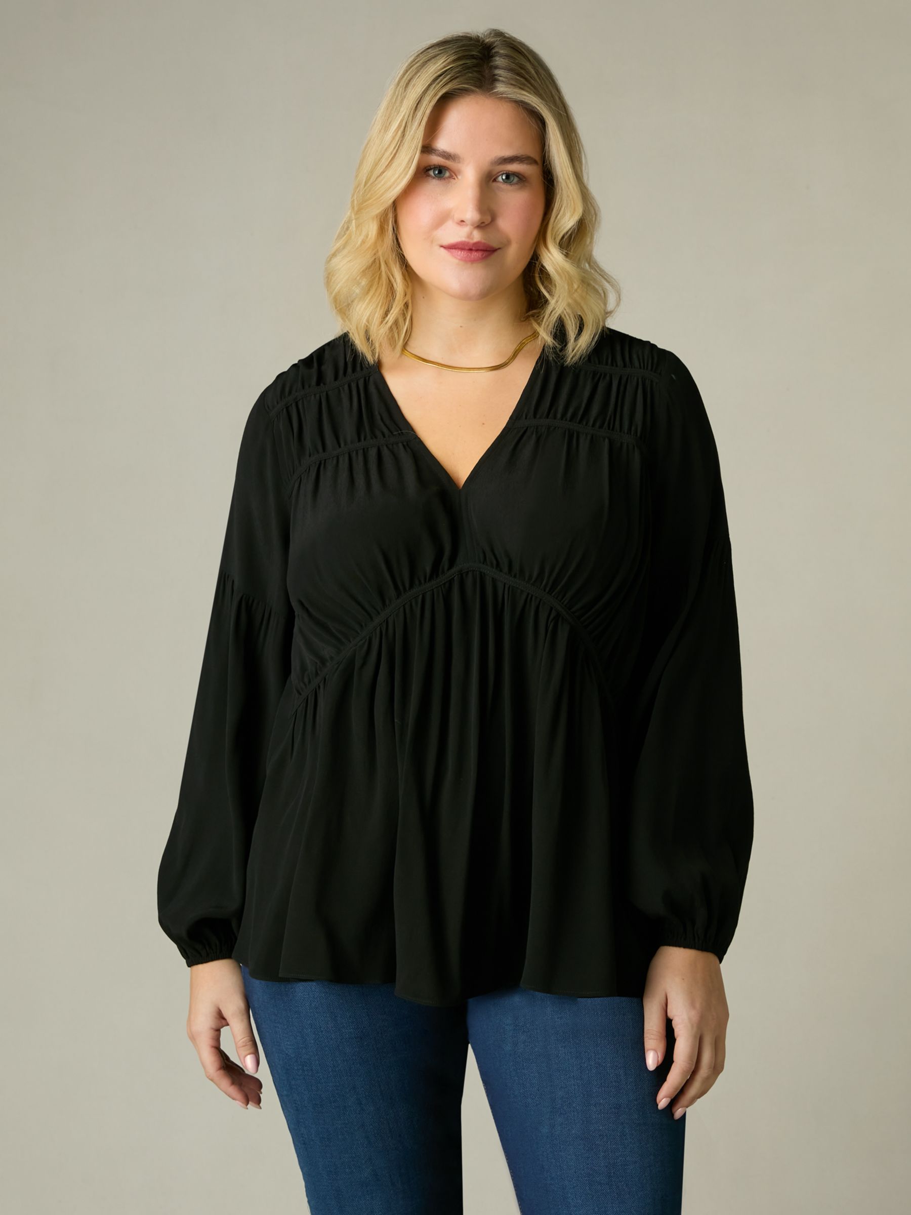 Live Unlimited Curve Ruched Front Blouse, Black at John Lewis & Partners
