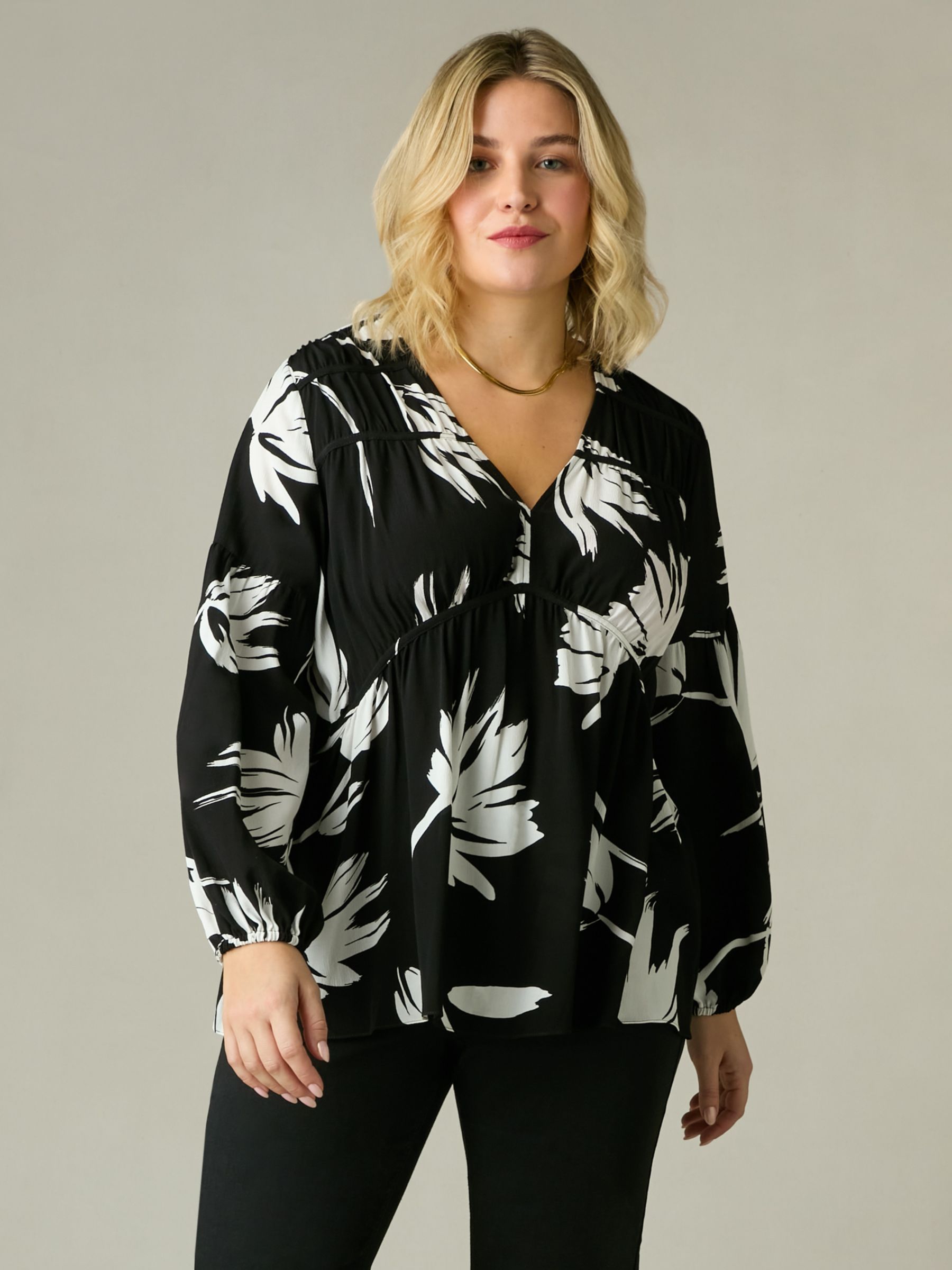 Live Unlimited Curve Ruched Front Blouse, Black at John Lewis & Partners