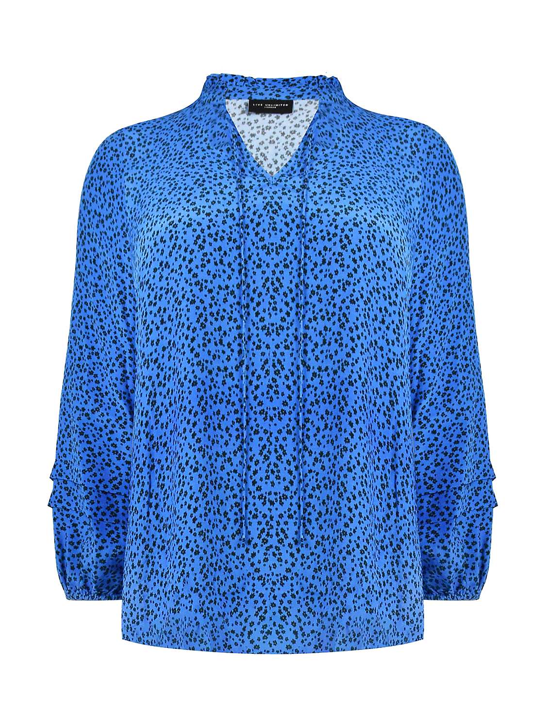 Buy Live Unlimited Curve Ditsy Print Pleat Sleeve Blouse, Blue Online at johnlewis.com