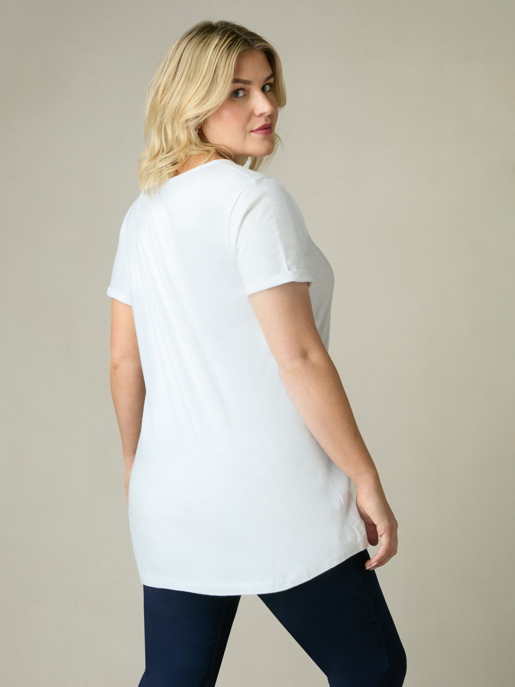 Live Unlimited Curve Cotton Slub V-Neck Longline T-Shirt, White, 14