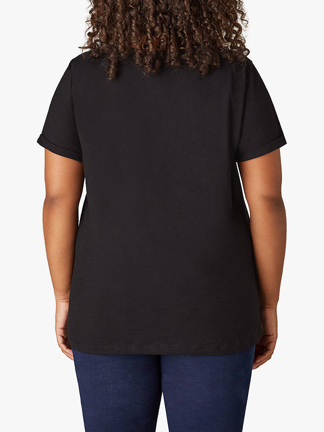 Live Unlimited Curve Cotton Slub V-Neck Longline T-Shirt, Black