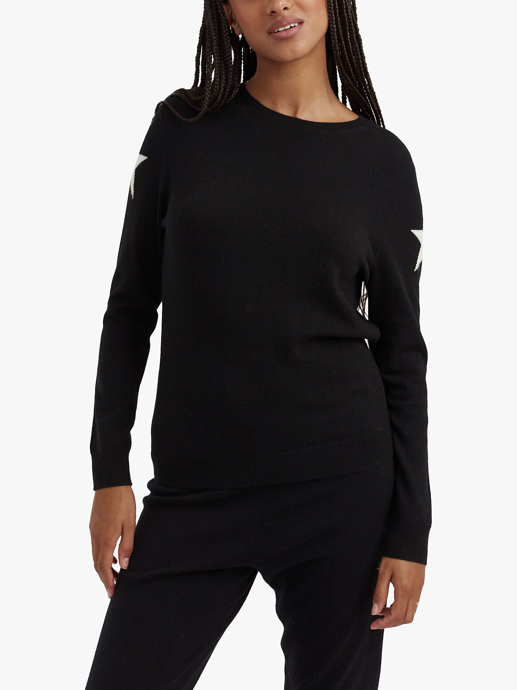 Buy Chinti & Parker Star Sleeve Wool Cashmere Blend Jumper, Black Online at johnlewis.com