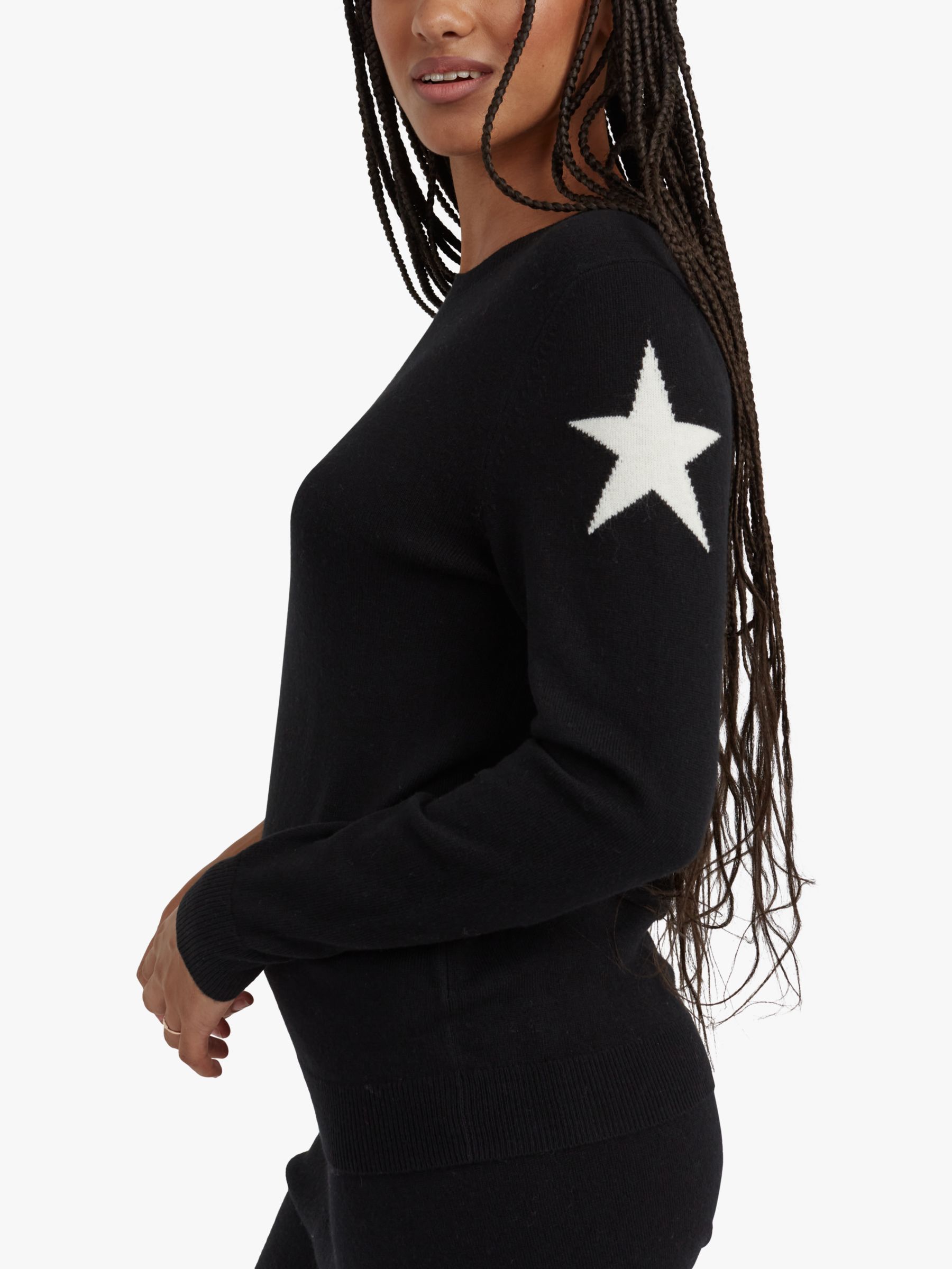 Buy Chinti & Parker Star Sleeve Wool Cashmere Blend Jumper, Black Online at johnlewis.com