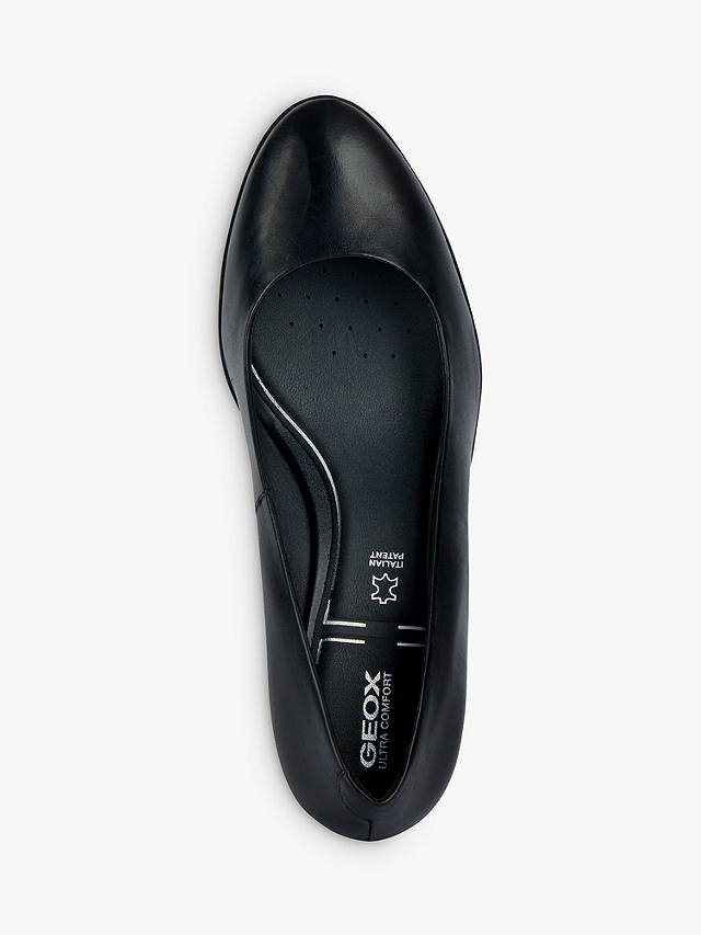 Geox Walk Pleasure Mid Heel Leather Court Shoes, Black