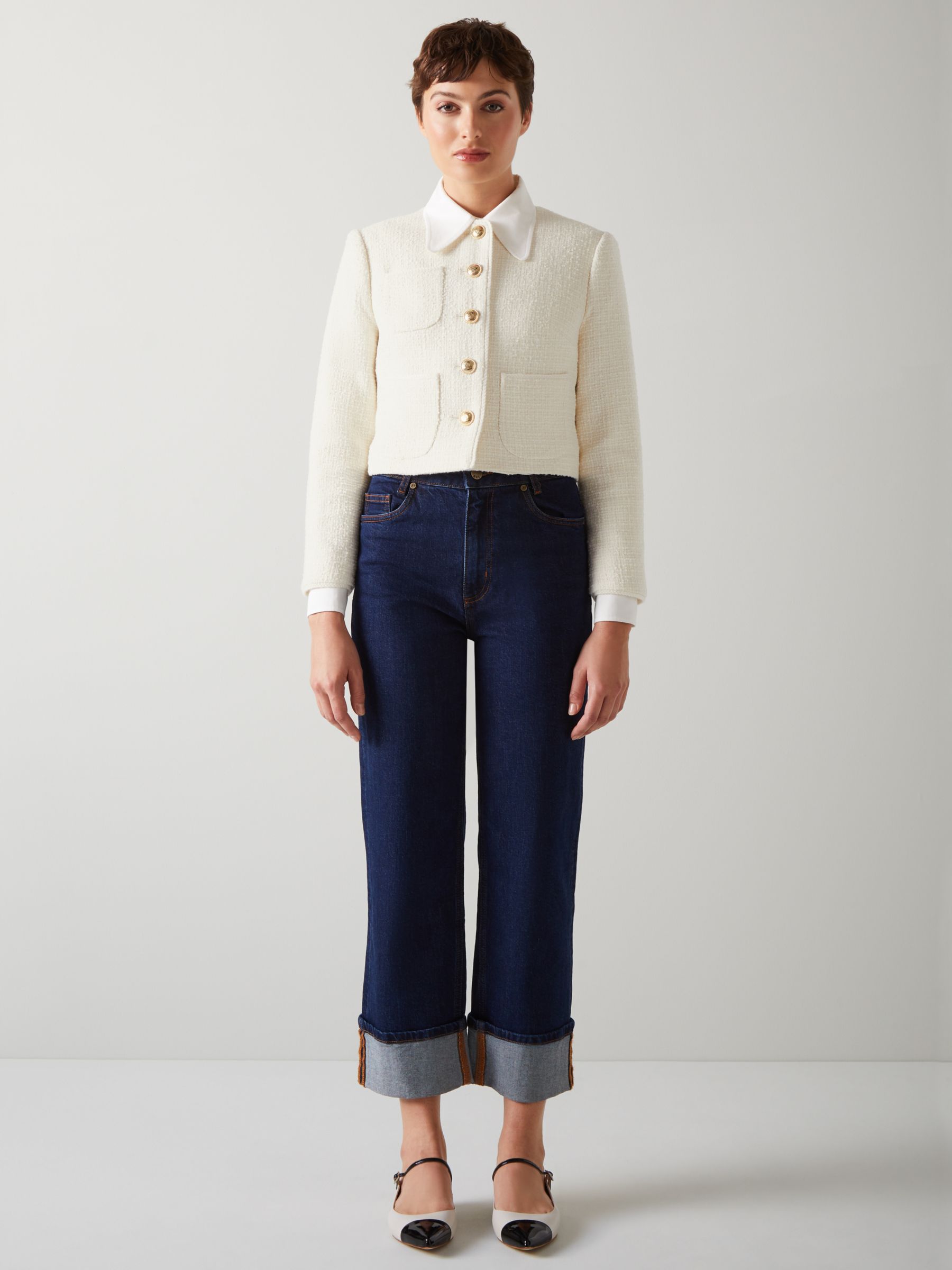 L.K.Bennett Alexa Cropped Tweed Jacket, Cream at John Lewis & Partners