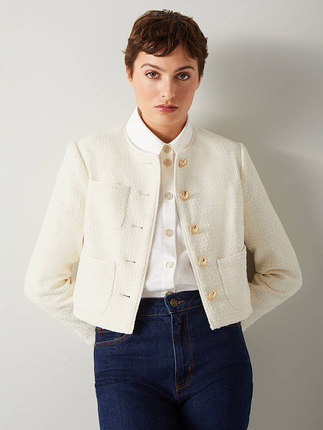 L.K.Bennett Alexa Cropped Tweed Jacket, Cream