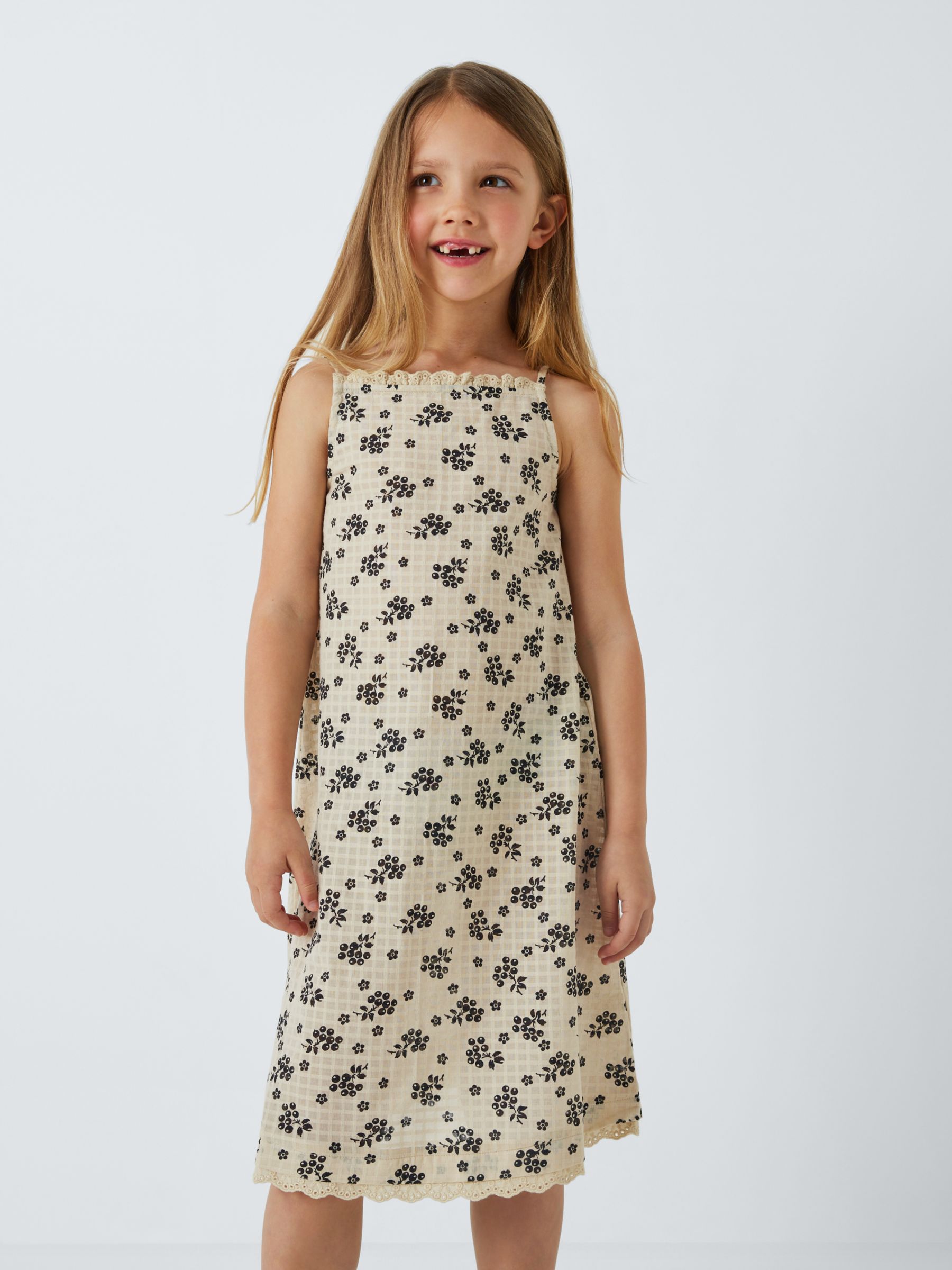 Caramel Kids' Hyssop Berry Bud Print Summer Dress, Off White/Navy, 8 years