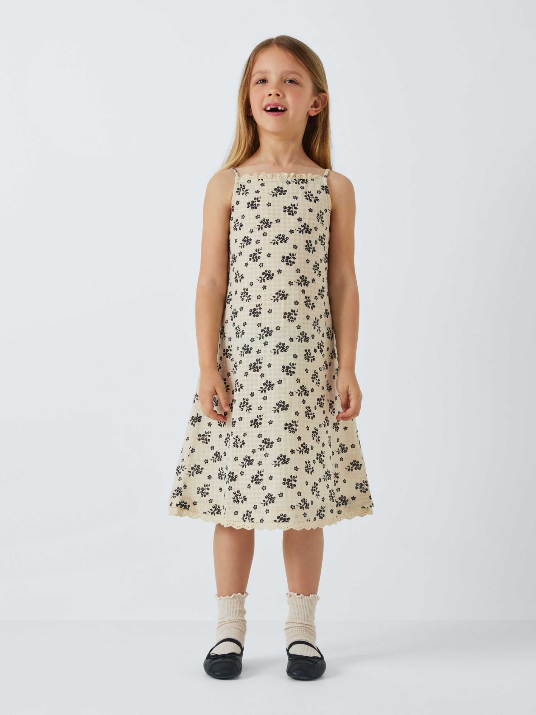 Caramel Kids' Hyssop Berry Bud Print Summer Dress, Off White/Navy, 8 years