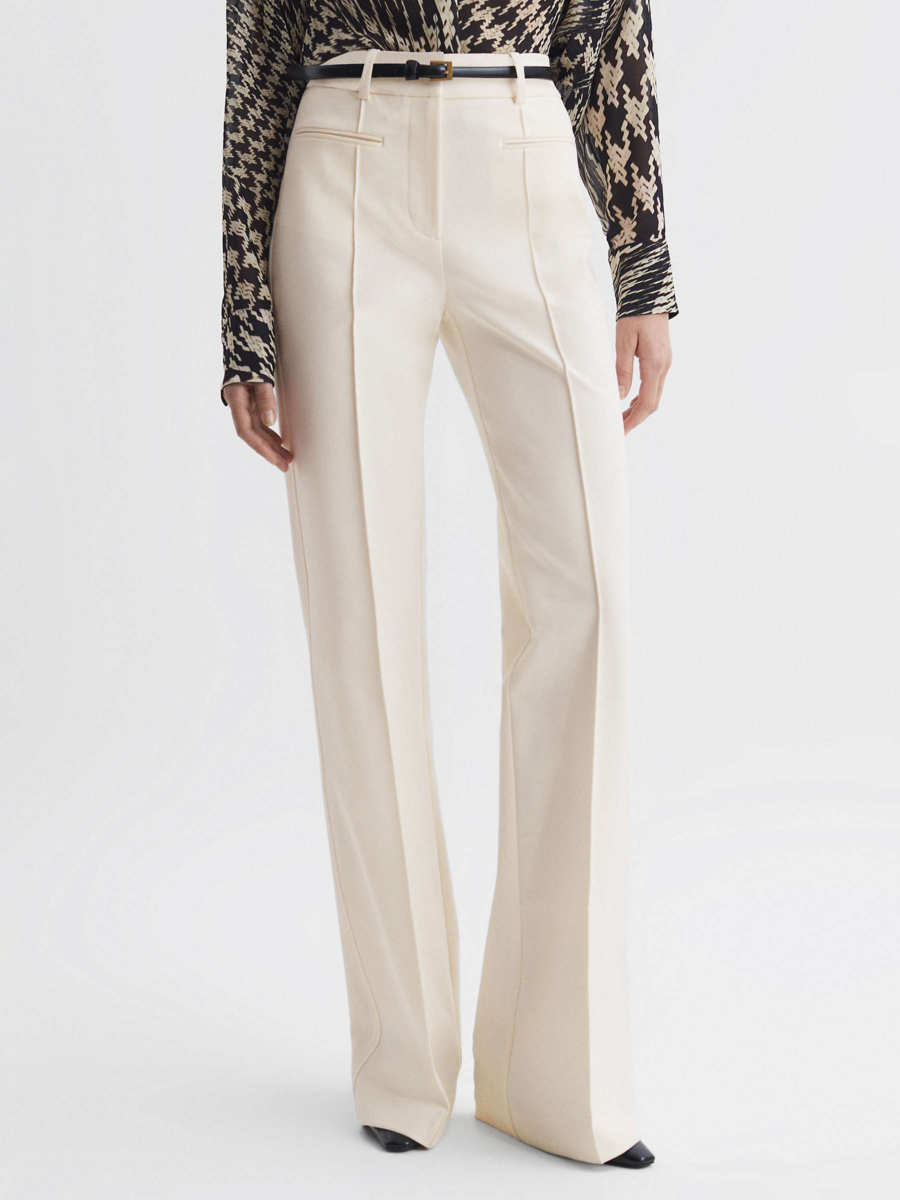 Buy Reiss Claude Flared Trousers, Cream Online at johnlewis.com