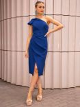 Chi Chi London Asymmetrical Neck Knee Length Dress, Cobalt Blue