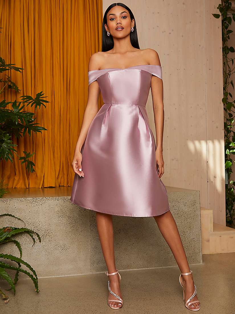 Buy Chi Chi London Bardot Knee Length Dress, Mauve Online at johnlewis.com