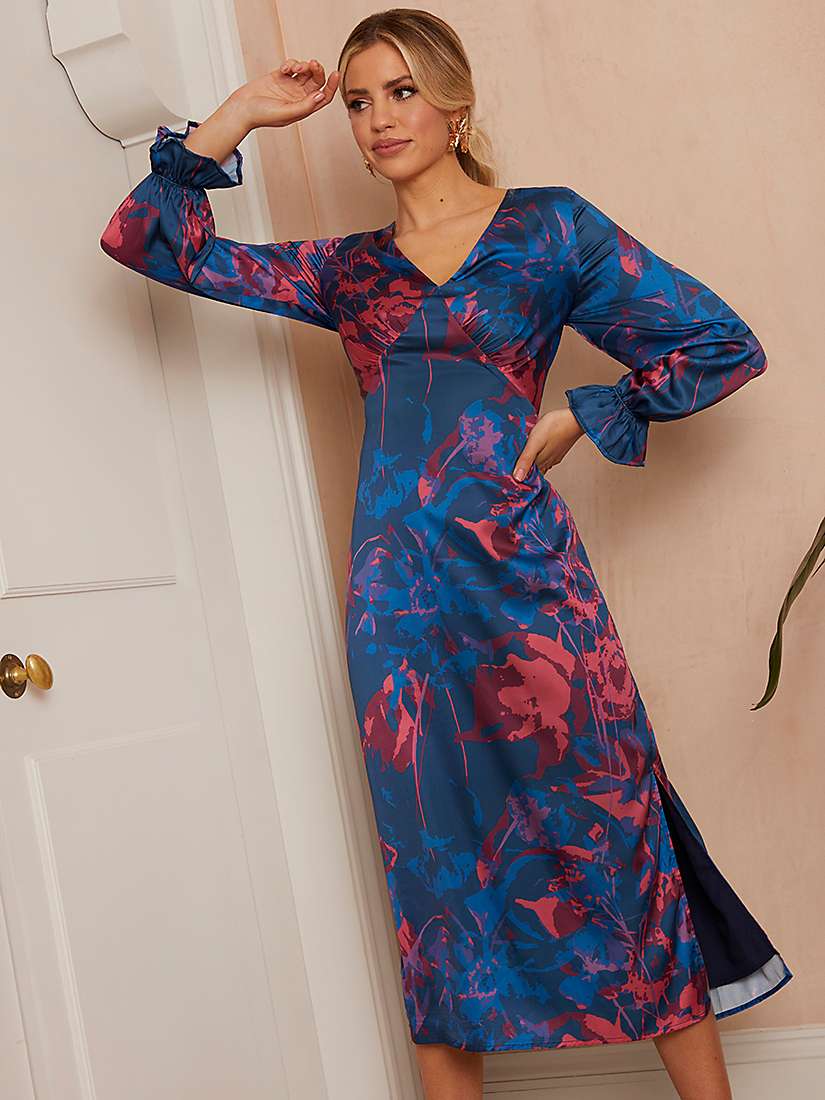 Buy Chi Chi London Floral Print Midi Dress, Navy/Multi Online at johnlewis.com