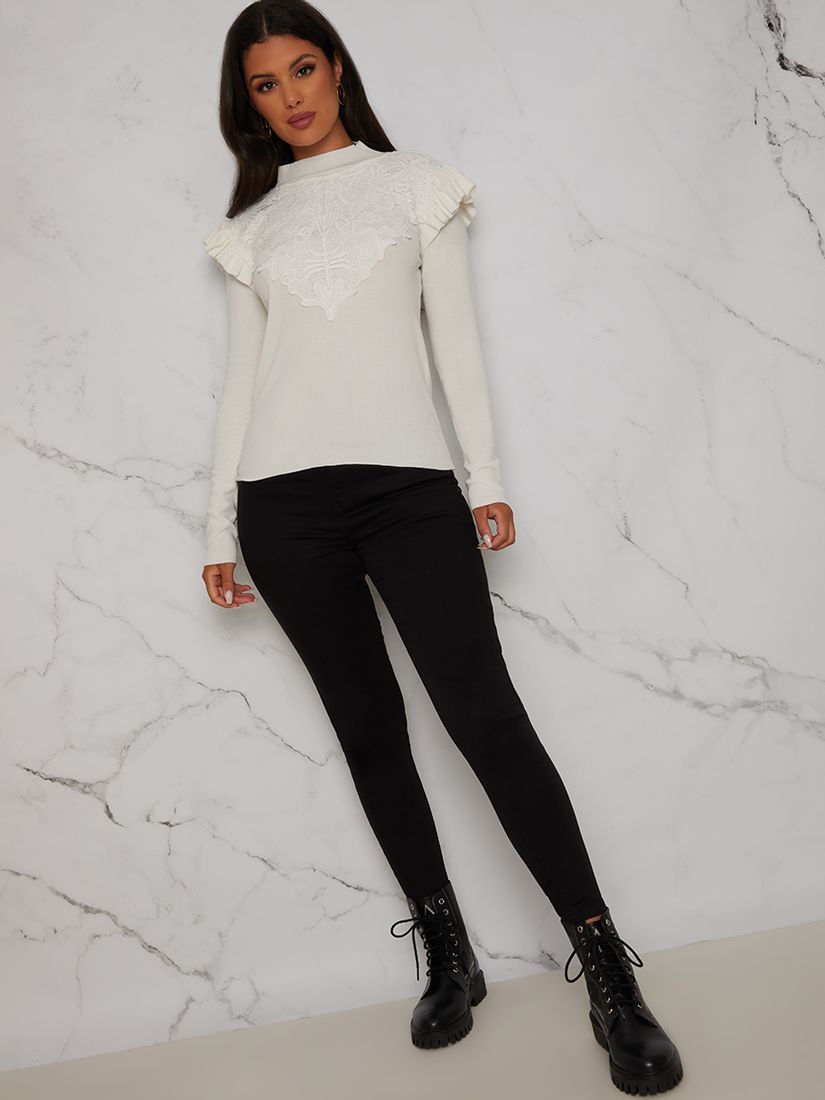Buy Chi Chi London Broderie Jumper, White Online at johnlewis.com