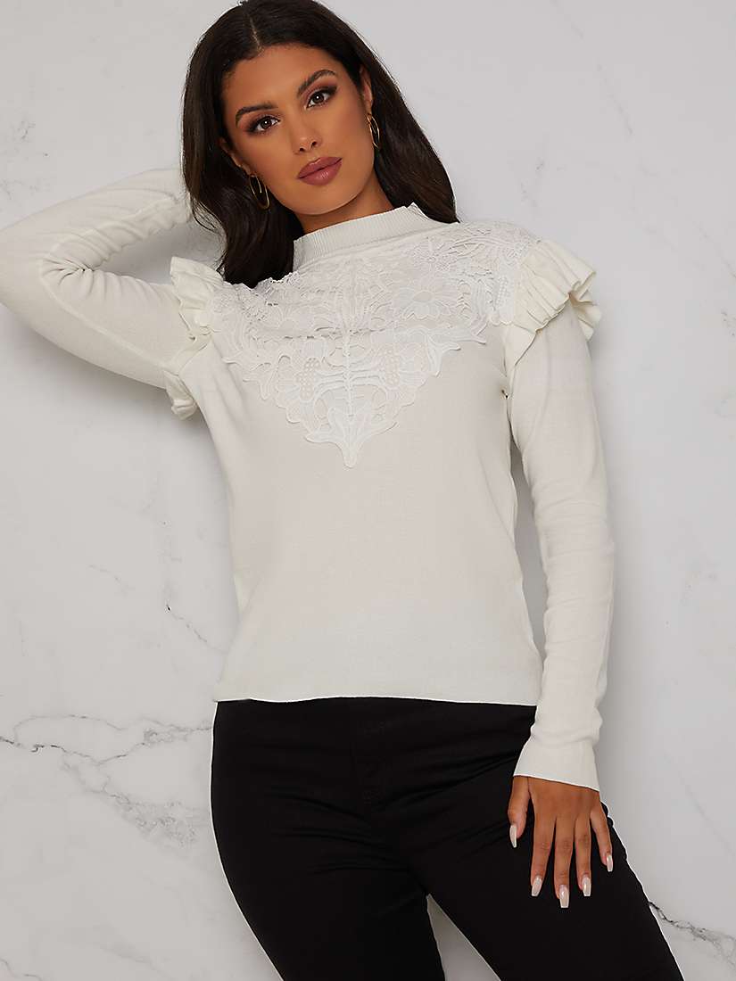 Buy Chi Chi London Broderie Jumper, White Online at johnlewis.com