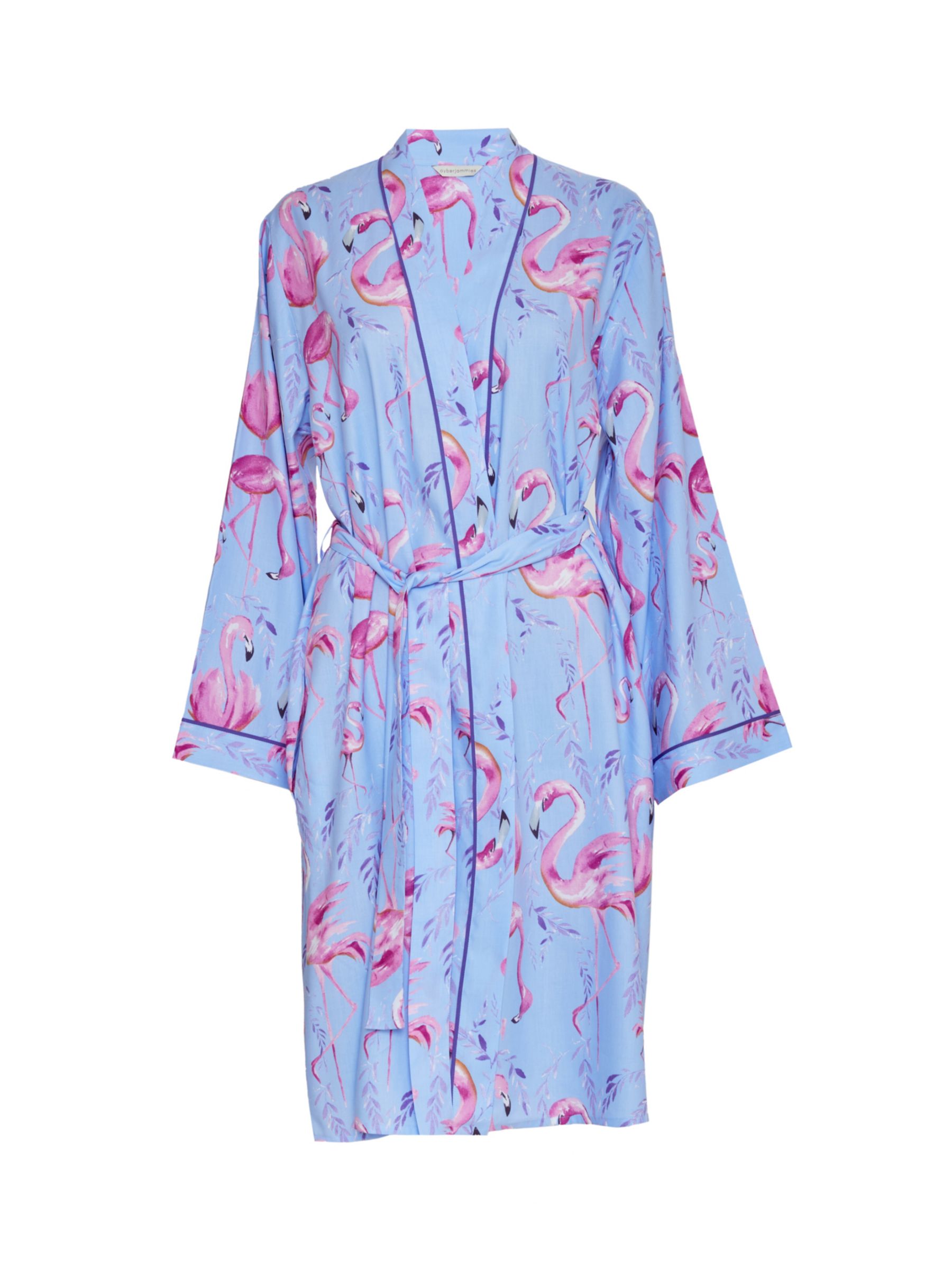 Cyberjammies Zoey Flamingo Print Short Dressing Gown, Blue/Pink, 28