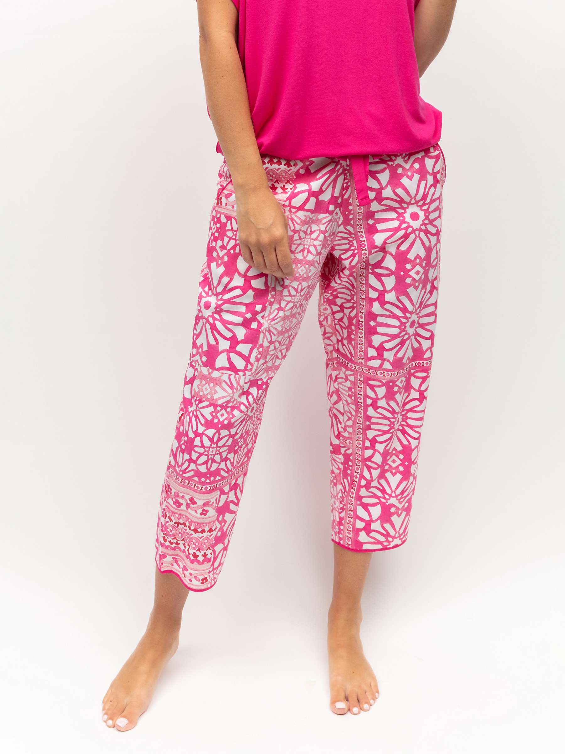 Buy Cyberjammies Hailey Tile Print Cropped Pyjama Bottoms, Pink Online at johnlewis.com