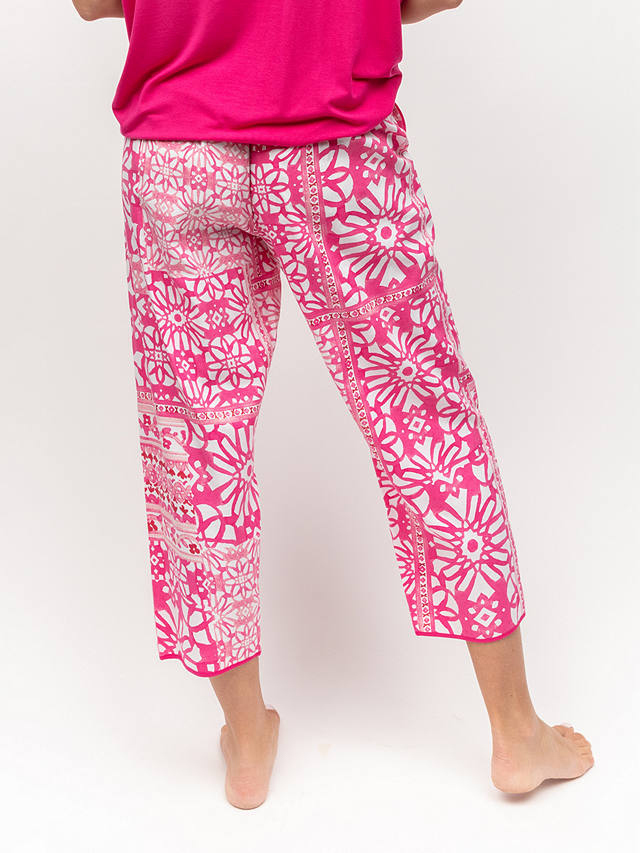 Cyberjammies Hailey Tile Print Cropped Pyjama Bottoms, Pink