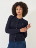 Crew Clothing Cable Knit Cotton Cardigan, Navy
