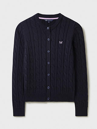 Crew Clothing Cable Knit Cotton Cardigan, Navy