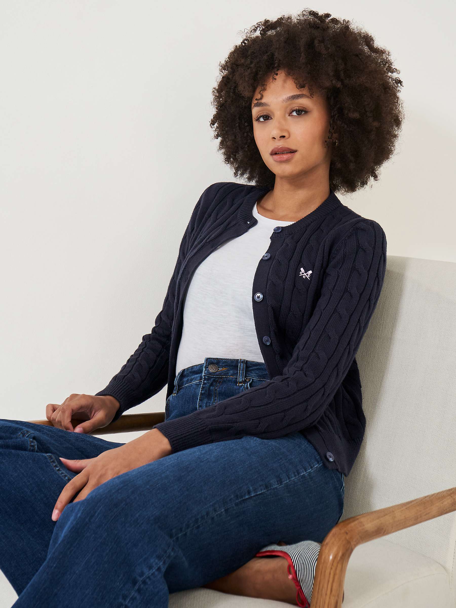 Buy Crew Clothing Cable Knit Cotton Cardigan, Navy Online at johnlewis.com