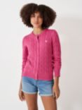 Crew Clothing Summer Heritage Cable Knit Cardigan, Bright Pink