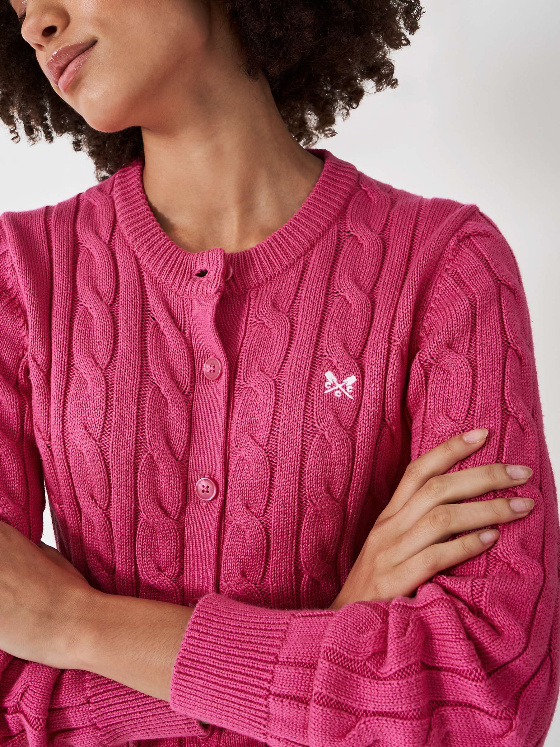 Buy Crew Clothing Summer Heritage Cable Knit Cardigan, Bright Pink Online at johnlewis.com