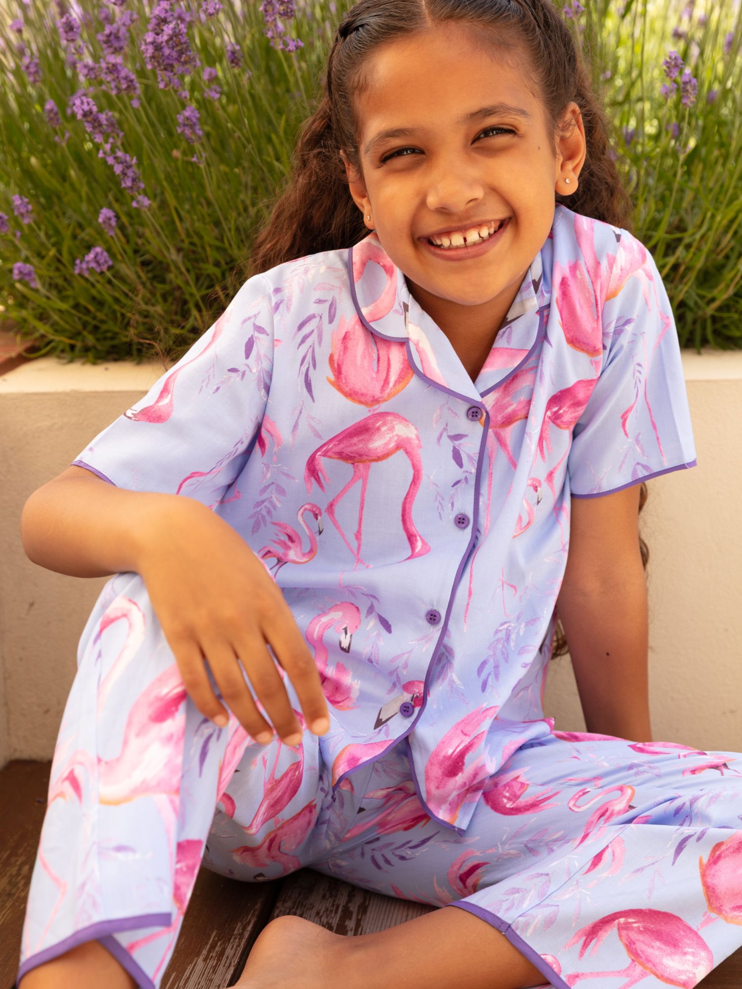 Minijammies Kids' Zoey Flamingo Print Pyjama Set, Blue/Pink, 2-3 years