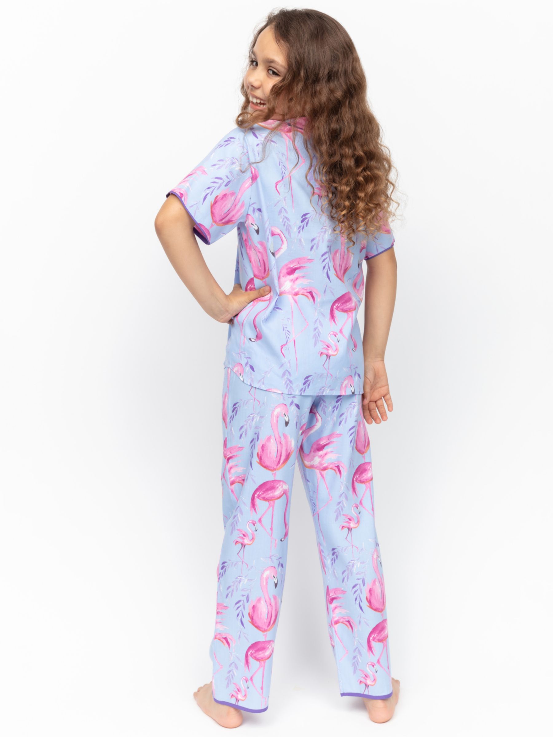 Minijammies Kids' Zoey Flamingo Print Pyjama Set, Blue/Pink, 2-3 years