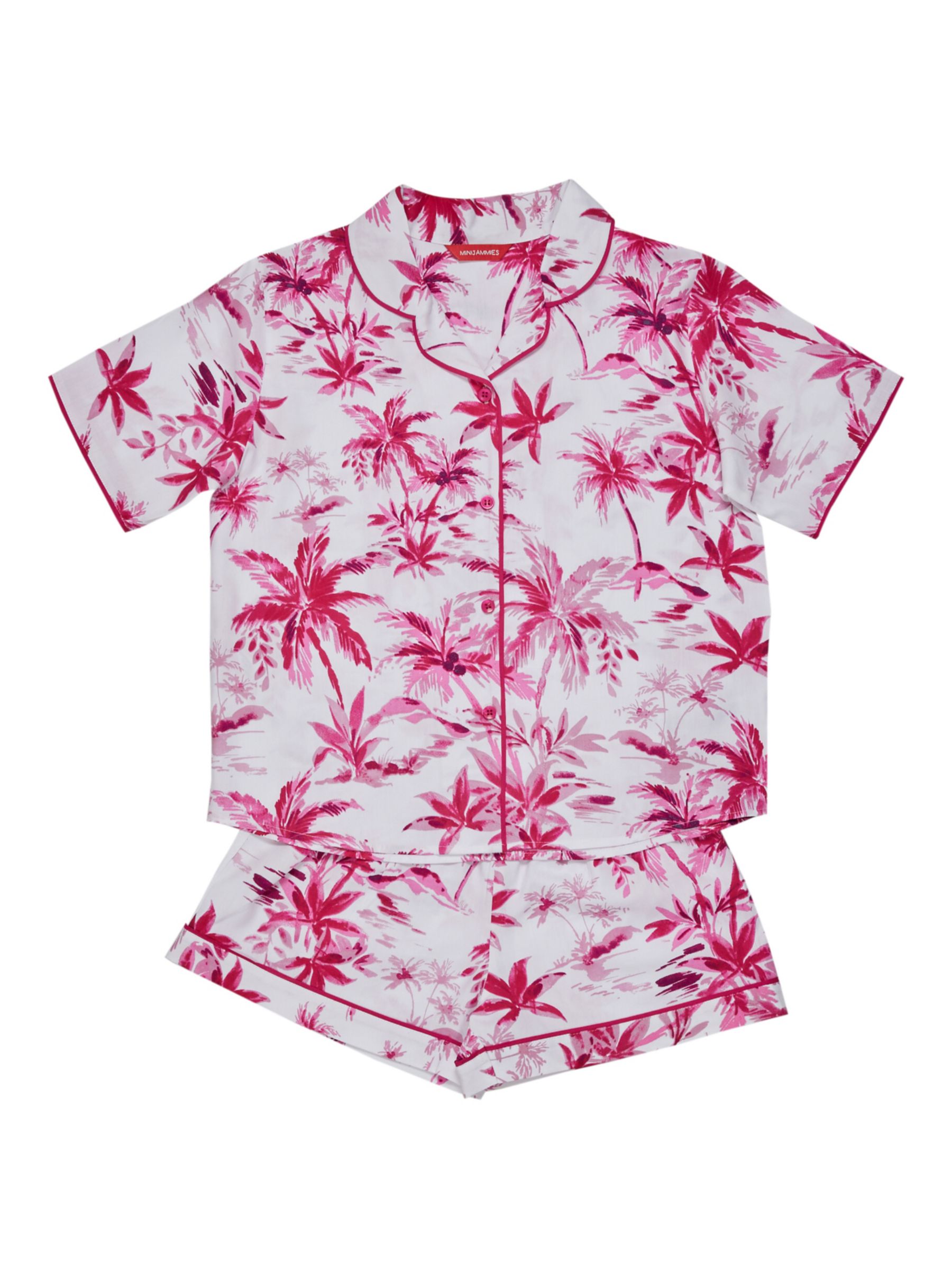 Minijammies Hailey Palm Print Shorty Pyjama Set, Pink/White, 8-9 years