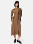 Jigsaw Scallop Trim Knitted Midi Dress, Brown