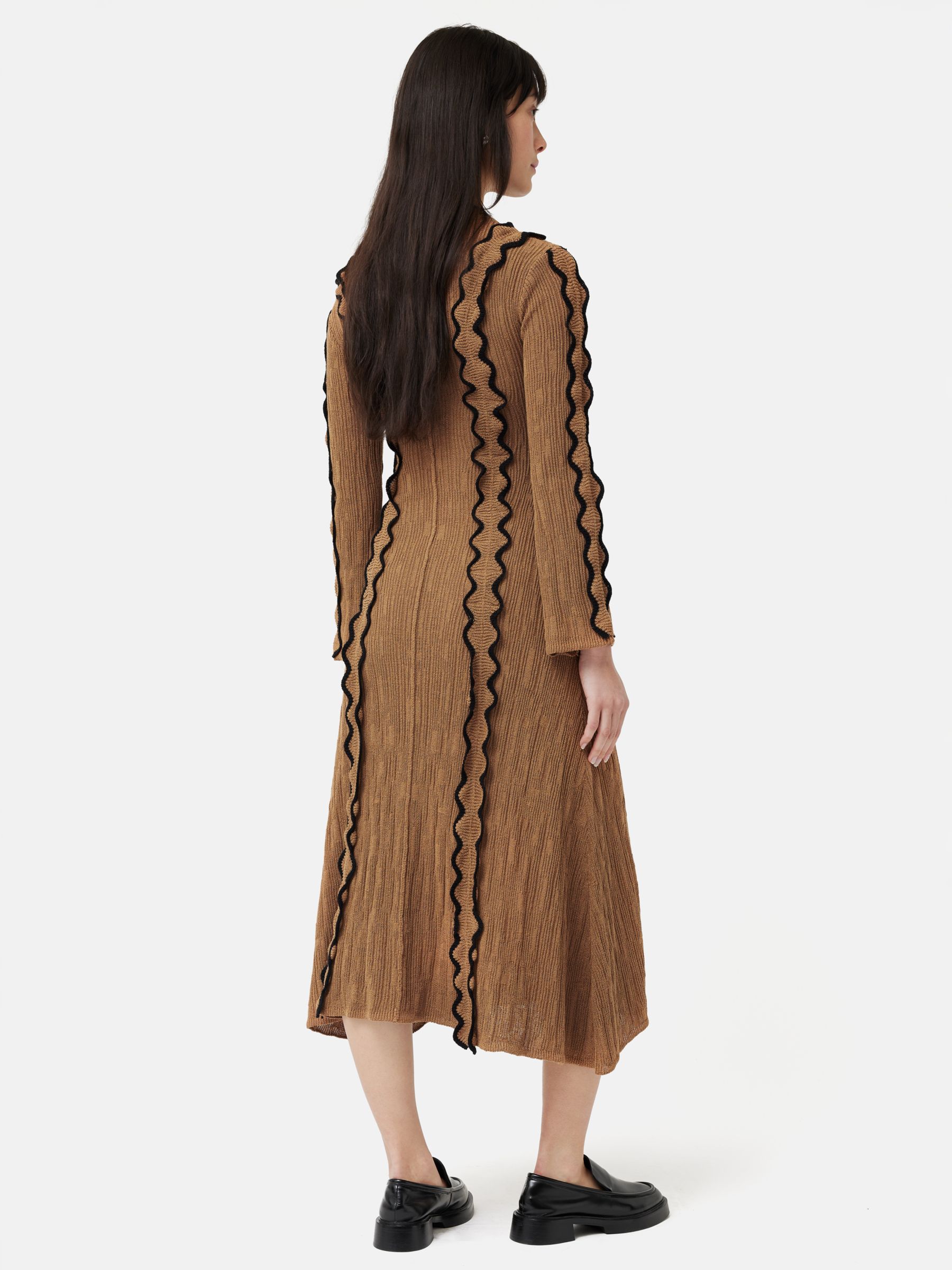 Jigsaw Scallop Trim Knitted Midi Dress, Brown, XS