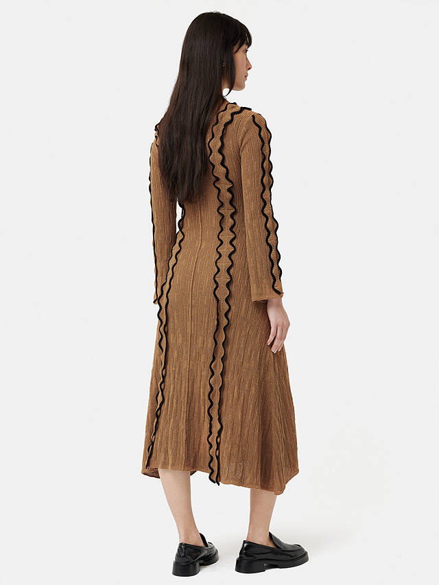 Jigsaw Scallop Trim Knitted Midi Dress, Brown