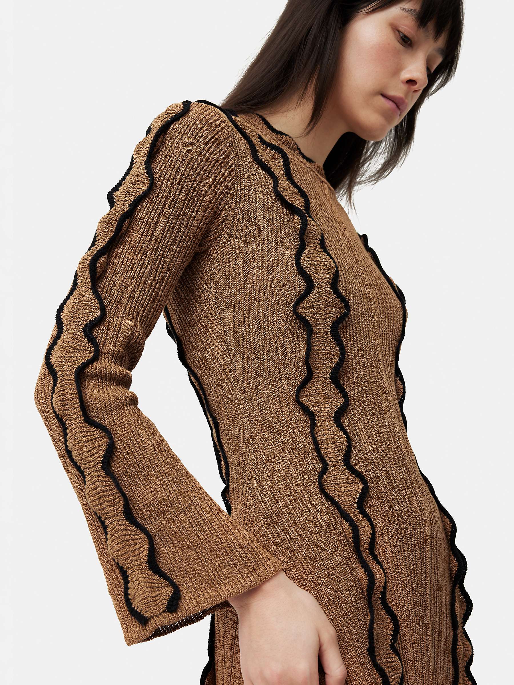 Buy Jigsaw Scallop Trim Knitted Midi Dress, Brown Online at johnlewis.com