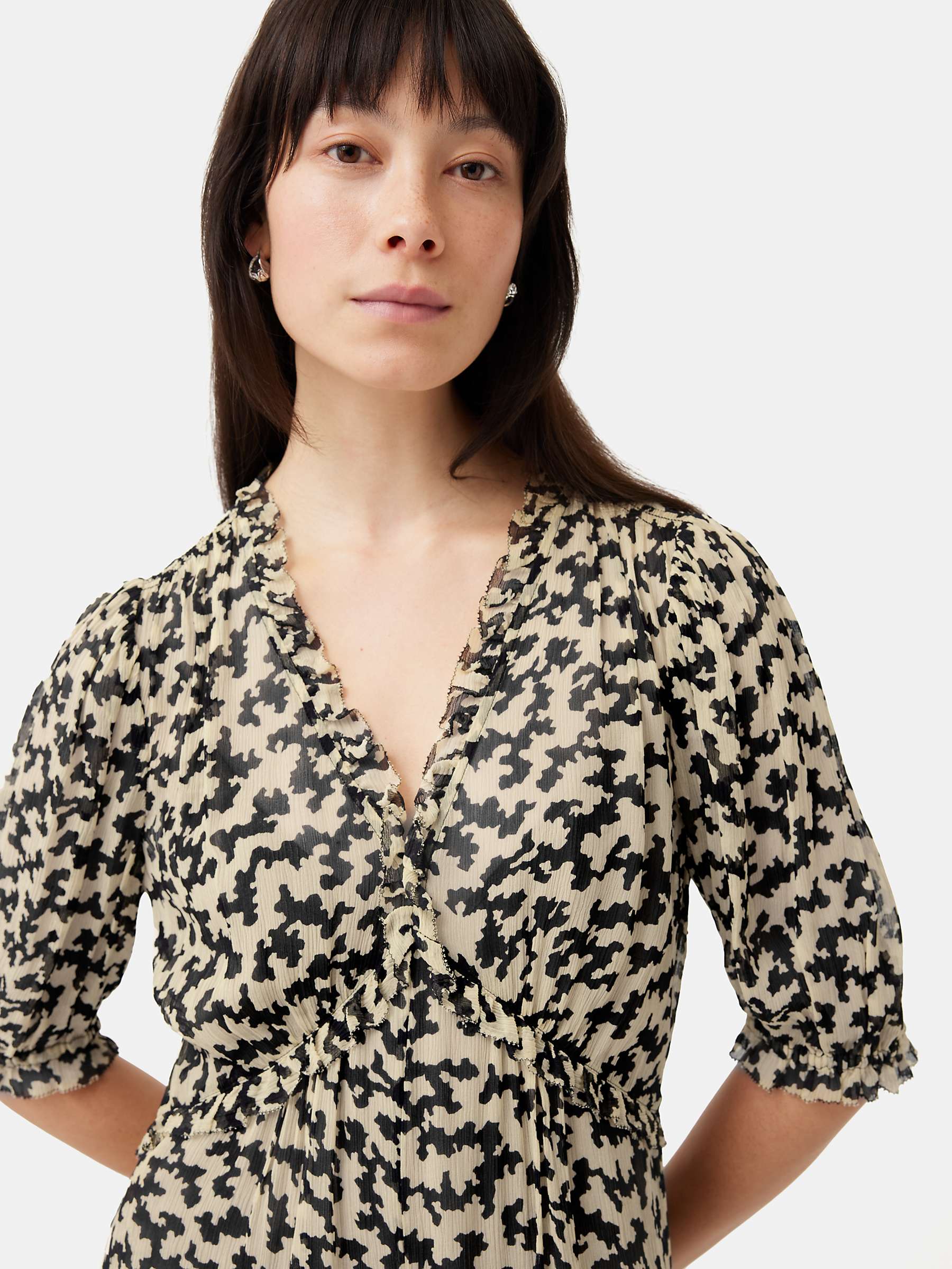 Buy Jigsaw Reef Odyssey Crinkle Fabric Midi Dress, Black/Beige Online at johnlewis.com