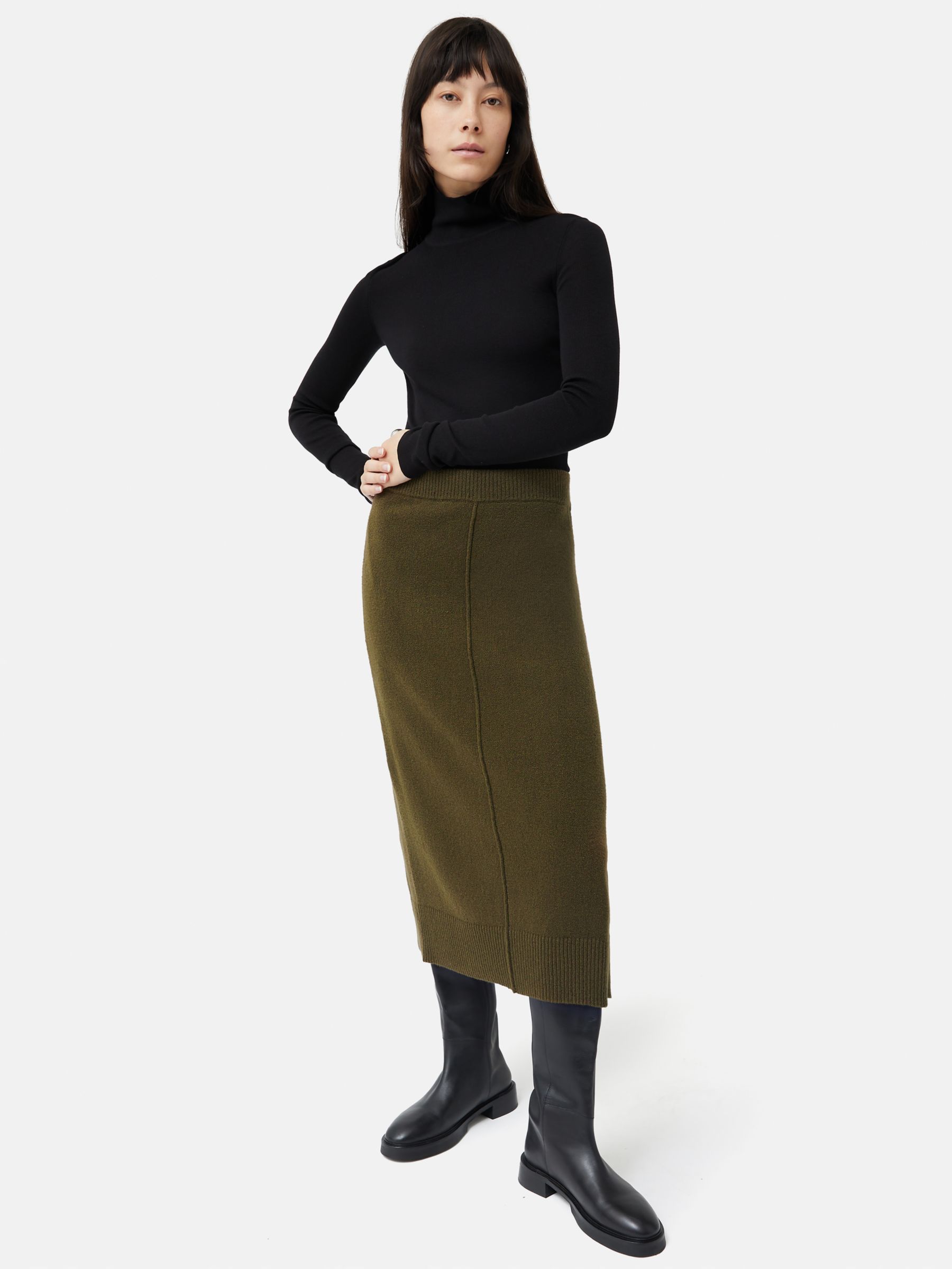 Buy Jigsaw Knitted Pencil Skirt, Khaki Online at johnlewis.com