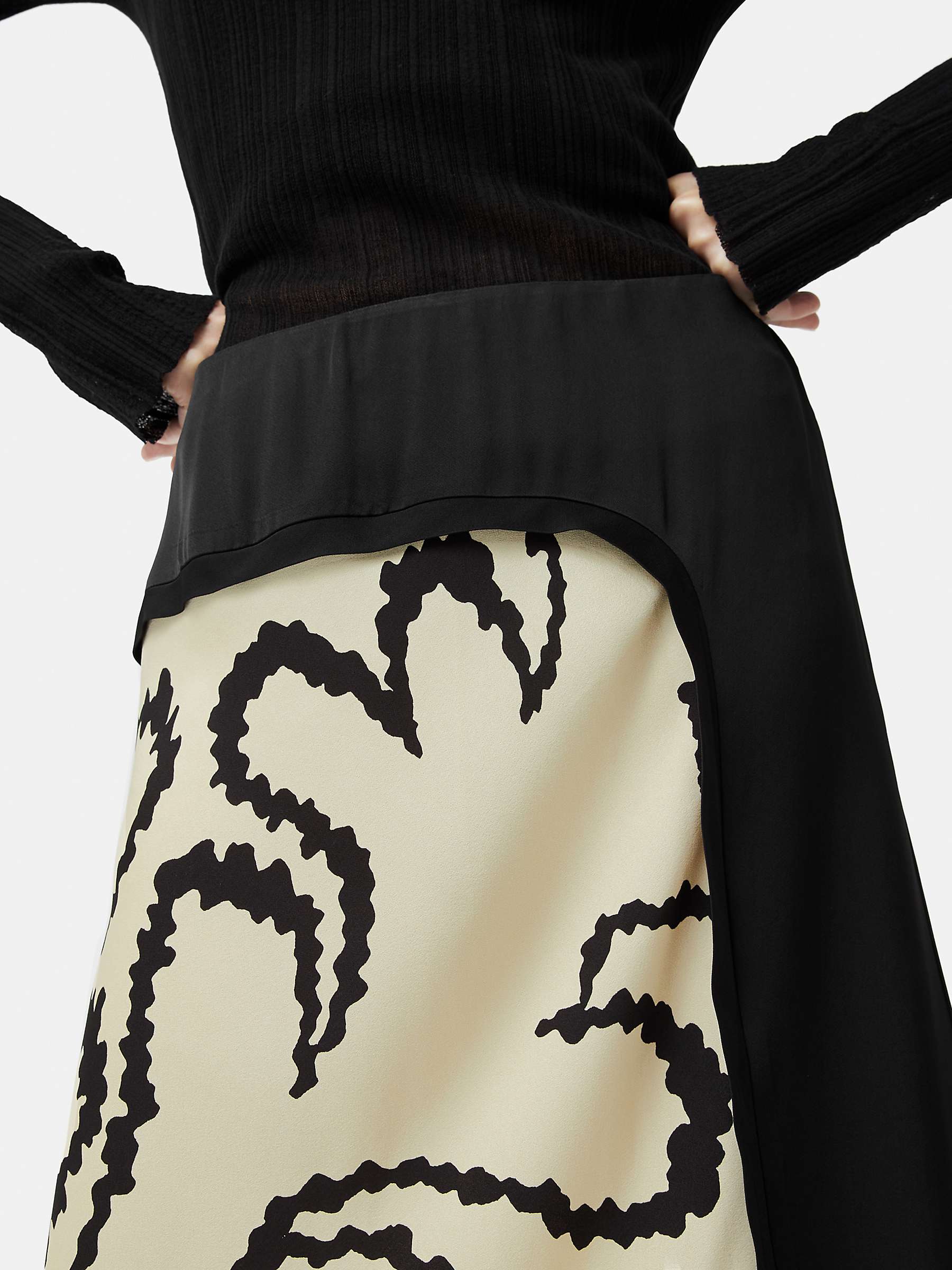 Buy Jigsaw Hydra Coral Print Midi Skirt, Cream/Black Online at johnlewis.com
