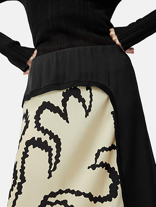 Jigsaw Hydra Coral Print Midi Skirt, Cream/Black