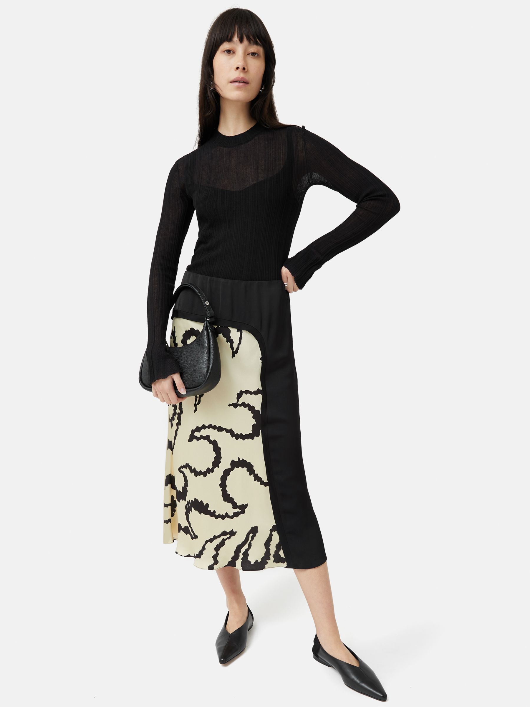 Jigsaw Hydra Coral Print Midi Skirt, Cream/Black at John Lewis & Partners