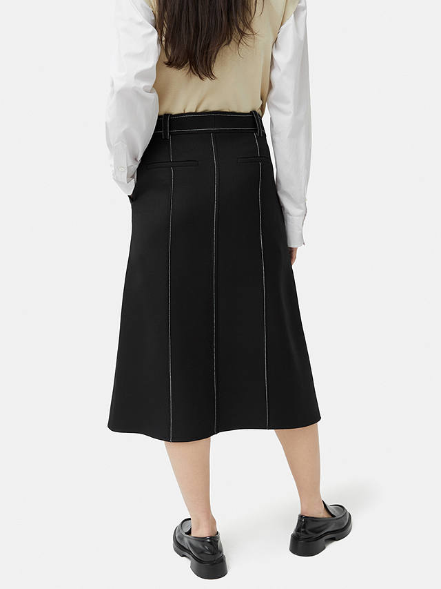 Jigsaw Seamed Detail Midi Skirt, Black