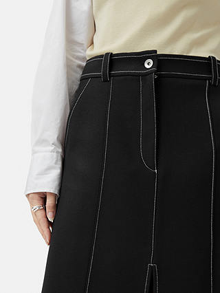 Jigsaw Seamed Detail Midi Skirt, Black